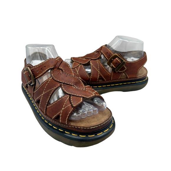 Dr. Martens VTG Y2K 90s Brown Leather Chunky Fisherman Sandals Womens US 9 - Picture 1 of 10